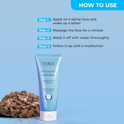 SOKU Intense Hydrating Daily Face Wash | Hyaluronic Acid Booster | Suitable For Dry Skin | Enriched with Pine Bark |Pore Cleansing &amp; Dirt Control | Men &amp; Women - 100 ml(FROM INDIA)JEZ - View 3 of 7