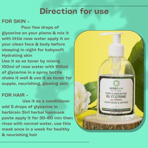 Herbirain Pure &amp; Unscented Glycerine for Face, Skin &amp; Hair 250ml (FROM INDIA) NUSS - View 3 of 4