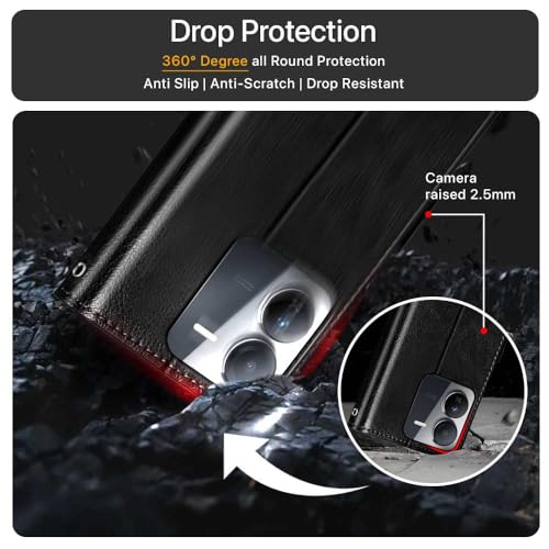 WOW IMAGINE Shock Proof Flip Cover Back Case Cover for iQOO Z9 5G (Flexible | Leather Finish | Card Pockets Wallet &amp; Stand | Black) (FROM INDIA FAAZ) - View 5 of 6