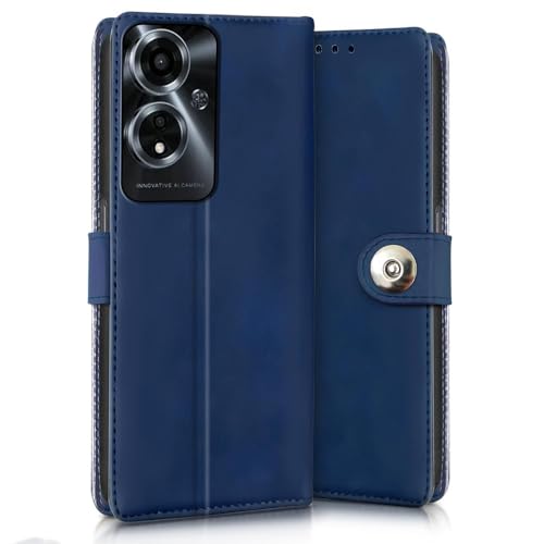 WOW IMAGINE Shock Proof Flip Cover Back Case for Oppo A59 5G (Designer Magnetic Button Flip Case | Inbuilt Wallet Pockets &amp; Stand | Leather Finish | Oxford Blue) (FROM INDIA FAAZ) - View 3 of 6