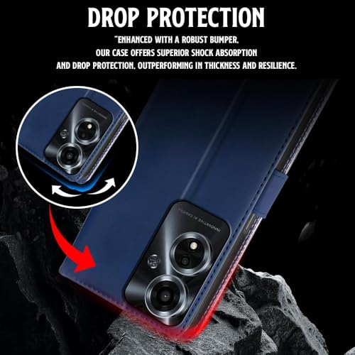 WOW IMAGINE Shock Proof Flip Cover Back Case for Oppo A59 5G (Designer Magnetic Button Flip Case | Inbuilt Wallet Pockets &amp; Stand | Leather Finish | Oxford Blue) (FROM INDIA FAAZ) - View 5 of 6