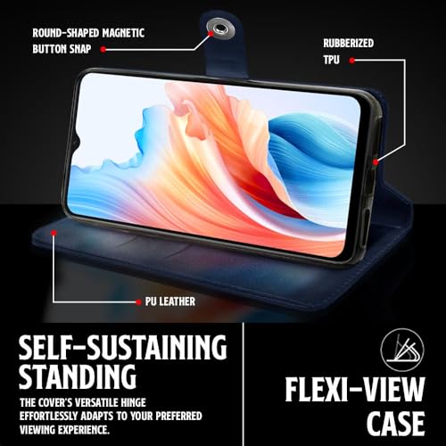 WOW IMAGINE Shock Proof Flip Cover Back Case for Oppo A59 5G (Designer Magnetic Button Flip Case | Inbuilt Wallet Pockets &amp; Stand | Leather Finish | Oxford Blue) (FROM INDIA FAAZ) - View 6 of 6