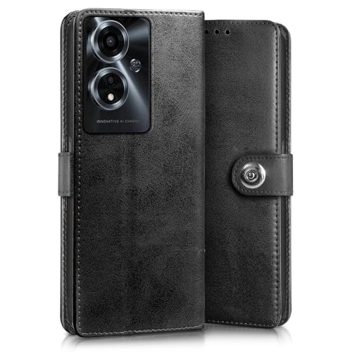 WOW IMAGINE Shock Proof Flip Cover Back Case for Oppo A59 5G (Designer Magnetic Button Flip Case | Inbuilt Wallet Pockets &amp; Stand | Leather Finish | Haze Black) (FROM INDIA FAAZ) - View 3 of 6