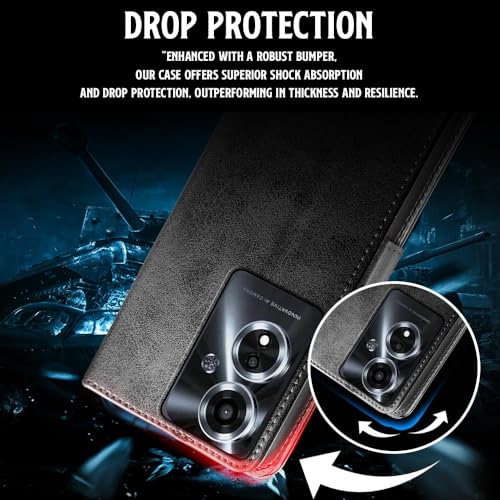 WOW IMAGINE Shock Proof Flip Cover Back Case for Oppo A59 5G (Designer Magnetic Button Flip Case | Inbuilt Wallet Pockets &amp; Stand | Leather Finish | Haze Black) (FROM INDIA FAAZ) - View 5 of 6