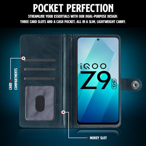 WOW IMAGINE Shock Proof Flip Cover Back Case for iQOO Z9 5G (Designer Magnetic Button Flip Case | Inbuilt Wallet Pockets &amp; Stand | Leather Finish | Oxford Blue) (FROM INDIA FAAZ) - View 4 of 6