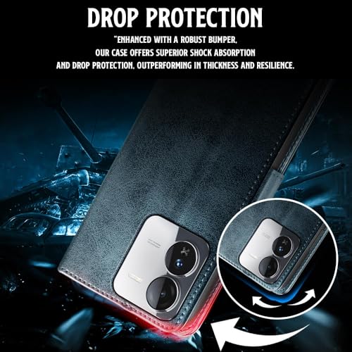 WOW IMAGINE Shock Proof Flip Cover Back Case for iQOO Z9 5G (Designer Magnetic Button Flip Case | Inbuilt Wallet Pockets &amp; Stand | Leather Finish | Oxford Blue) (FROM INDIA FAAZ) - View 5 of 6