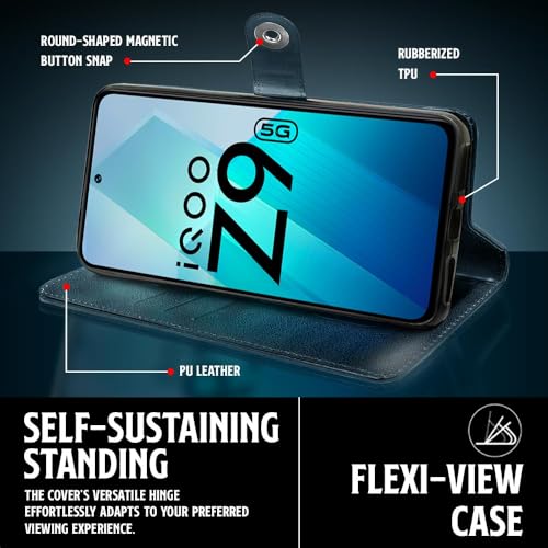 WOW IMAGINE Shock Proof Flip Cover Back Case for iQOO Z9 5G (Designer Magnetic Button Flip Case | Inbuilt Wallet Pockets &amp; Stand | Leather Finish | Oxford Blue) (FROM INDIA FAAZ) - View 6 of 6