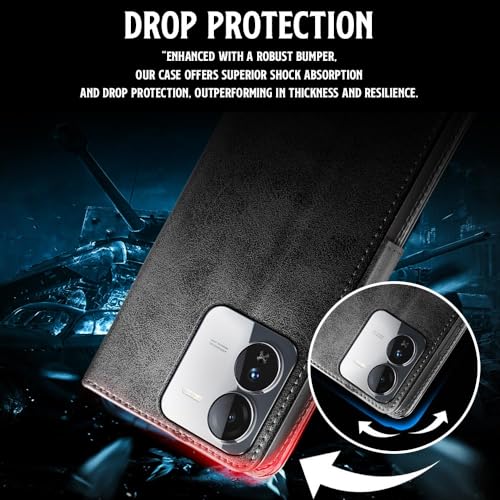 WOW IMAGINE Shock Proof Flip Cover Back Case for iQOO Z9 5G (Designer Magnetic Button Flip Case | Inbuilt Wallet Pockets &amp; Stand | Leather Finish | Haze Black) (FROM INDIA FAAZ) - View 5 of 7