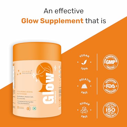 Mypro Sport Nutrition Glow Skin Gummeis | with Glutathione&amp;hyaluronic Acid,sea Buckthorn,vitamin C &amp; E | to Support Healthier&amp;youthful Skin Health | Natural Orange Flavoured for Men&amp;women-30 Gummies (FROM INDIA)SAB - View 5 of 7
