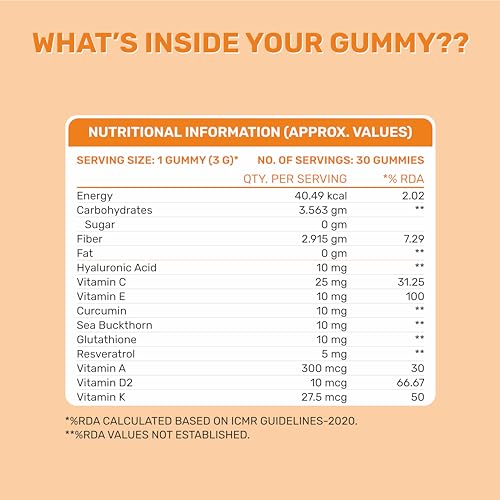 Mypro Sport Nutrition Glow Skin Gummeis | with Glutathione&amp;hyaluronic Acid,sea Buckthorn,vitamin C &amp; E | to Support Healthier&amp;youthful Skin Health | Natural Orange Flavoured for Men&amp;women-30 Gummies (FROM INDIA)SAB - View 6 of 7
