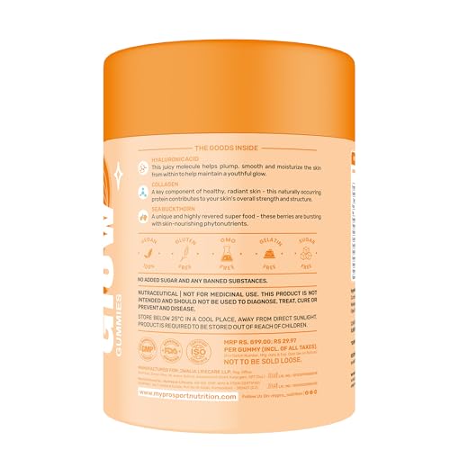 Mypro Sport Nutrition Glow Skin Gummeis | with Glutathione&amp;hyaluronic Acid,sea Buckthorn,vitamin C &amp; E | to Support Healthier&amp;youthful Skin Health | Natural Orange Flavoured for Men&amp;women-30 Gummies (FROM INDIA)SAB - View 7 of 7