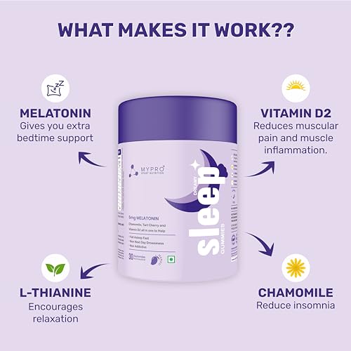Mypro Sport Nutrition Melatonin Sleep Gummies | No Side Effect With Chamomile,Tart Cherry &amp; Vitamin D2 | Promotes Deep Sleep | Calms Brain &amp; Relaxes Nerves | Wake Up Fresh &amp; Energetic - 30 Gummies (FROM INDIA)SAB - View 2 of 7