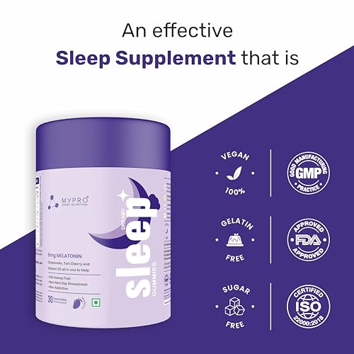 Mypro Sport Nutrition Melatonin Sleep Gummies | No Side Effect With Chamomile,Tart Cherry &amp; Vitamin D2 | Promotes Deep Sleep | Calms Brain &amp; Relaxes Nerves | Wake Up Fresh &amp; Energetic - 30 Gummies (FROM INDIA)SAB - View 5 of 7