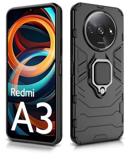 WOW IMAGINE Shock Proof Back Case Mobile Cover for Mi Redmi A3 | Redmi A3X | Poco C61 | Back Cover Case (Tough Armor | Hybrid PC + TPU | Ring Holder &amp; in-Built Kickstand | Black) - View 3 of 6