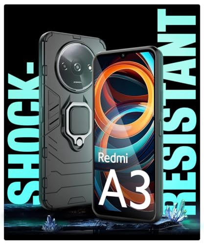 WOW IMAGINE Shock Proof Back Case Mobile Cover for Mi Redmi A3 | Redmi A3X | Poco C61 | Back Cover Case (Tough Armor | Hybrid PC + TPU | Ring Holder &amp; in-Built Kickstand | Black) - View 4 of 6