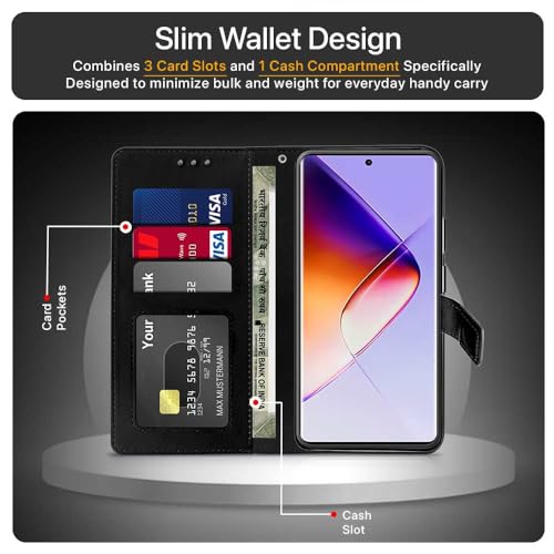 WOW IMAGINE Shock Proof Flip Cover Back Case Cover for Infinix Note 40 Pro | Note 40 Pro Plus (Flexible | Leather Finish | Card Pockets Wallet &amp; Stand | Black) (FROM INDIA FAAZ) - View 4 of 7
