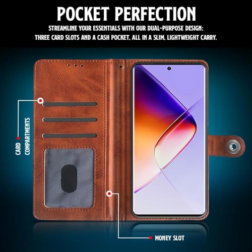 WOW IMAGINE Shock Proof Flip Cover Back Case for Infinix Note 40 Pro | Note 40 Pro Plus (Designer Magnetic Button Flip Case | Inbuilt Wallet Pockets &amp; Stand | Leather Finish | Alder Brown) (FROM INDIA FAAZ) - View 4 of 7