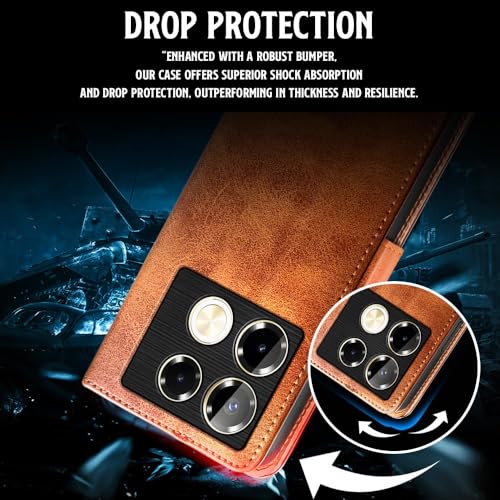 WOW IMAGINE Shock Proof Flip Cover Back Case for Infinix Note 40 Pro | Note 40 Pro Plus (Designer Magnetic Button Flip Case | Inbuilt Wallet Pockets &amp; Stand | Leather Finish | Alder Brown) (FROM INDIA FAAZ) - View 5 of 7