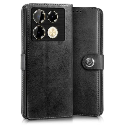WOW IMAGINE Shock Proof Flip Cover Back Case for Infinix Note 40 Pro | Note 40 Pro Plus (Designer Magnetic Button Flip Case | Inbuilt Wallet Pockets &amp; Stand | Leather Finish | Haze Black) (FROM INDIA FAAZ) - View 3 of 7
