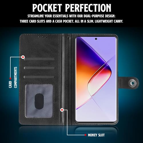WOW IMAGINE Shock Proof Flip Cover Back Case for Infinix Note 40 Pro | Note 40 Pro Plus (Designer Magnetic Button Flip Case | Inbuilt Wallet Pockets &amp; Stand | Leather Finish | Haze Black) (FROM INDIA FAAZ) - View 4 of 7