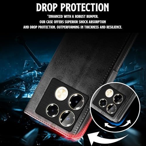 WOW IMAGINE Shock Proof Flip Cover Back Case for Infinix Note 40 Pro | Note 40 Pro Plus (Designer Magnetic Button Flip Case | Inbuilt Wallet Pockets &amp; Stand | Leather Finish | Haze Black) (FROM INDIA FAAZ) - View 5 of 7