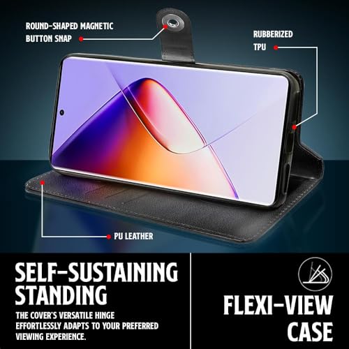 WOW IMAGINE Shock Proof Flip Cover Back Case for Infinix Note 40 Pro | Note 40 Pro Plus (Designer Magnetic Button Flip Case | Inbuilt Wallet Pockets &amp; Stand | Leather Finish | Haze Black) (FROM INDIA FAAZ) - View 6 of 7