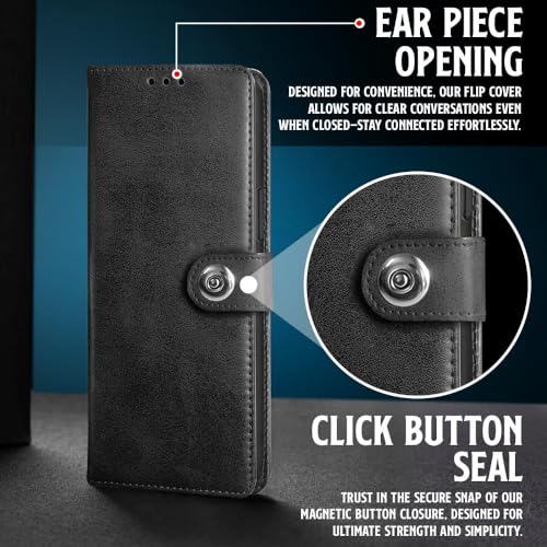 WOW IMAGINE Shock Proof Flip Cover Back Case for Infinix Note 40 Pro | Note 40 Pro Plus (Designer Magnetic Button Flip Case | Inbuilt Wallet Pockets &amp; Stand | Leather Finish | Haze Black) (FROM INDIA FAAZ) - View 7 of 7