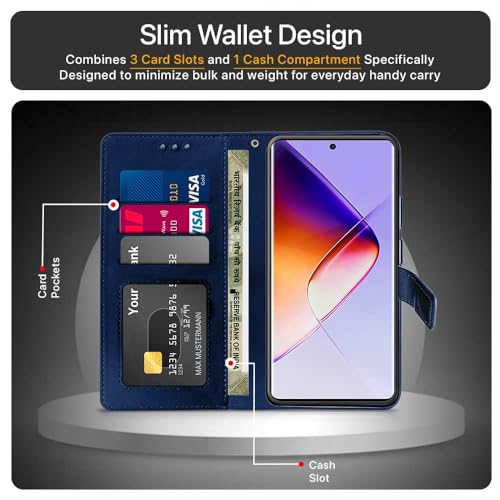 WOW IMAGINE Shock Proof Flip Cover Back Case Cover for Infinix Note 40 Pro | Note 40 Pro Plus (Flexible | Leather Finish | Card Pockets Wallet &amp; Stand | Blue) (FROM INDIA FAAZ) - View 4 of 7