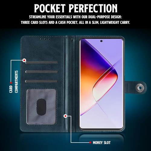 WOW IMAGINE Shock Proof Flip Cover Back Case for Infinix Note 40 Pro | Note 40 Pro Plus (Designer Magnetic Button Flip Case | Inbuilt Wallet Pockets &amp; Stand | Leather Finish | Oxford Blue) (FROM INDIA FAAZ) - View 4 of 6