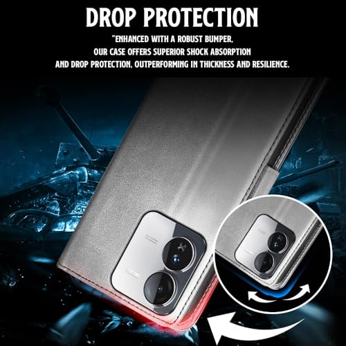 WOW IMAGINE Shock Proof Flip Cover Back Case for iQOO Z9 5G (Designer Magnetic Button Flip Case | Inbuilt Wallet Pockets &amp; Stand | Leather Finish | Stone Grey) (FROM INDIA FAAZ) - View 5 of 6