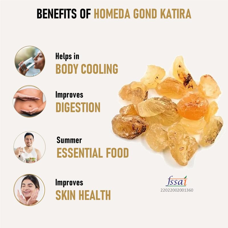 Homeda Gond Katira Pure Organic 100 gm, Almond Gum Badam Pisin Organic, Edible Gum Gond Katira 100gm, Tragacanth gum, Katora Gum Crystals Badam Gondh for Summer, Badam Banka, White Almonds (100 grams) (FROM INDIA) NUSS - View 2 of 7
