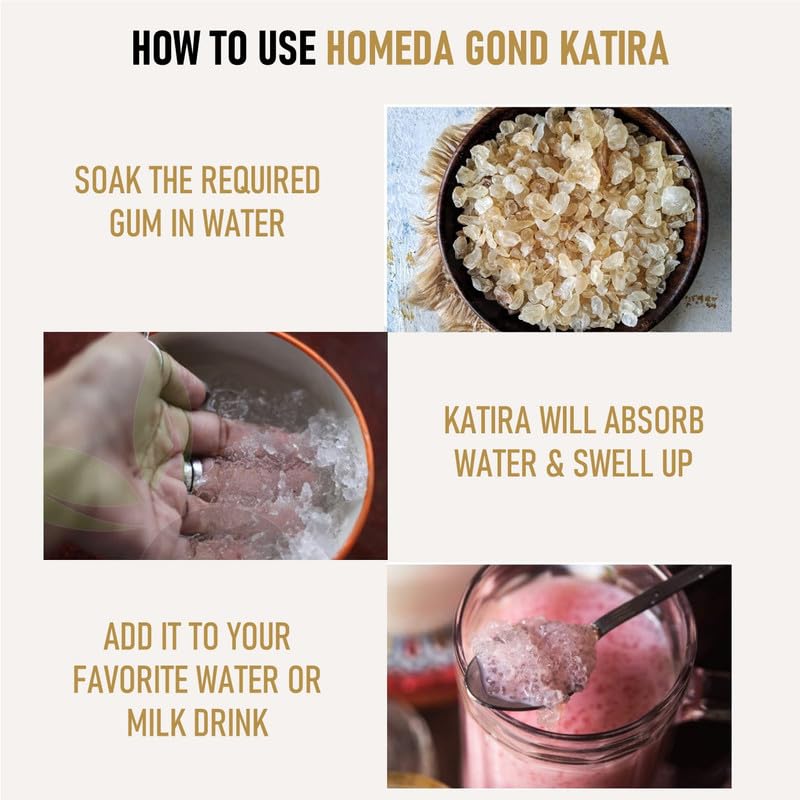 Homeda Gond Katira Pure Organic 100 gm, Almond Gum Badam Pisin Organic, Edible Gum Gond Katira 100gm, Tragacanth gum, Katora Gum Crystals Badam Gondh for Summer, Badam Banka, White Almonds (100 grams) (FROM INDIA) NUSS - View 3 of 7