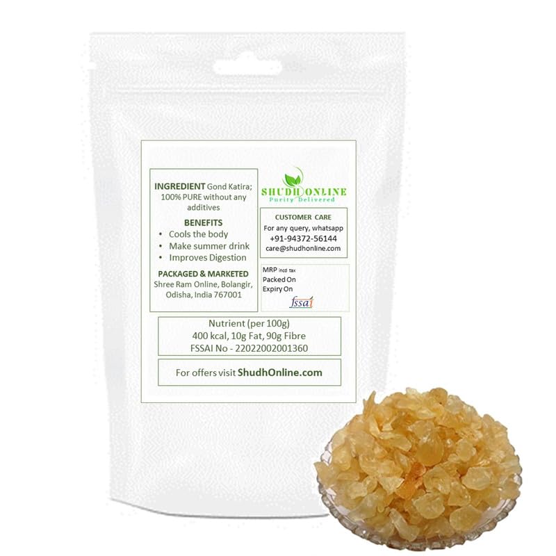 Homeda Gond Katira Pure Organic 100 gm, Almond Gum Badam Pisin Organic, Edible Gum Gond Katira 100gm, Tragacanth gum, Katora Gum Crystals Badam Gondh for Summer, Badam Banka, White Almonds (100 grams) (FROM INDIA) NUSS - View 7 of 7
