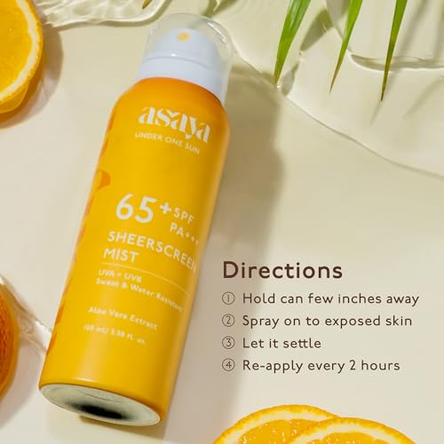 Asaya SPF 65+ Sunscreen Spray with Aloe Vera extract | Broad Spectrum UVA + UVB Coverage | For Men &amp; Women | Quick-drying, No White-Cast | Sweat &amp; Waterproof Sunscreen Spray | All skin types | 100ml (FROM INDIA)SAB - View 5 of 6