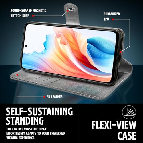 WOW IMAGINE Shock Proof Flip Cover Back Case for Oppo A59 5G (Designer Magnetic Button Flip Case | Inbuilt Wallet Pockets &amp; Stand | Leather Finish | Stone Grey) (FROM INDIA FAAZ) - View 6 of 6