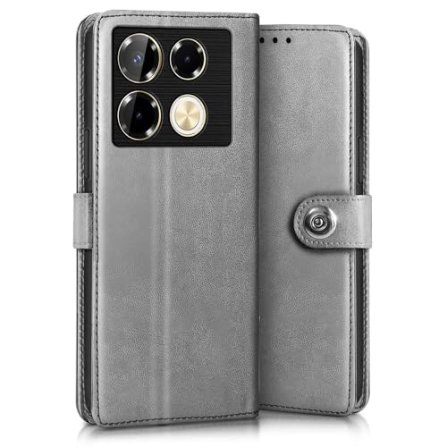WOW IMAGINE Shock Proof Flip Cover Back Case for Infinix Note 40 Pro | Note 40 Pro Plus (Designer Magnetic Button Flip Case | Inbuilt Wallet Pockets &amp; Stand | Leather Finish | Stone Grey) - View 2 of 7