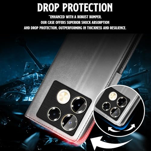 WOW IMAGINE Shock Proof Flip Cover Back Case for Infinix Note 40 Pro | Note 40 Pro Plus (Designer Magnetic Button Flip Case | Inbuilt Wallet Pockets &amp; Stand | Leather Finish | Stone Grey) - View 5 of 7