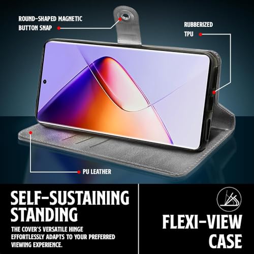 WOW IMAGINE Shock Proof Flip Cover Back Case for Infinix Note 40 Pro | Note 40 Pro Plus (Designer Magnetic Button Flip Case | Inbuilt Wallet Pockets &amp; Stand | Leather Finish | Stone Grey) - View 6 of 7
