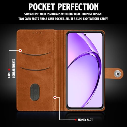 WOW IMAGINE Shock Proof Flip Cover Back Case for Oppo A3 Pro 5G (Magnetic Button Flip Case | Wallet Pockets & Stand | Leather Finish | Alder Brown) (FROM INDIA FAAZ) - View 4 of 6