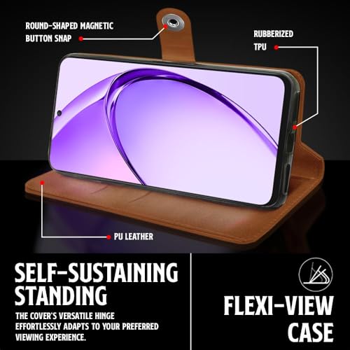 WOW IMAGINE Shock Proof Flip Cover Back Case for Oppo A3 Pro 5G (Magnetic Button Flip Case | Wallet Pockets & Stand | Leather Finish | Alder Brown) (FROM INDIA FAAZ) - View 6 of 6