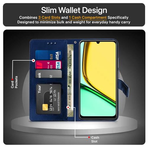 WOW IMAGINE Shock Proof Flip Cover Back Case Cover for Realme Narzo N61 | Realme C61 (Flexible | Leather Finish | Card Pockets Wallet &amp; Stand | Blue) (FROM INDIA FAAZ) - View 3 of 6