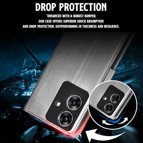 WOW IMAGINE Shock Proof Flip Cover Back Case for Realme Narzo N61 | Realme C61 (Magnetic Button Flip Case | Wallet Pockets &amp; Stand | Leather Finish | Stone Grey) (FROM INDIA FAAZ) - View 4 of 6