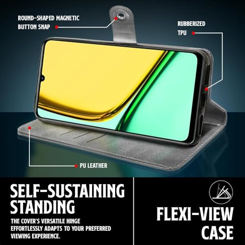 WOW IMAGINE Shock Proof Flip Cover Back Case for Realme Narzo N61 | Realme C61 (Magnetic Button Flip Case | Wallet Pockets &amp; Stand | Leather Finish | Stone Grey) (FROM INDIA FAAZ) - View 5 of 6