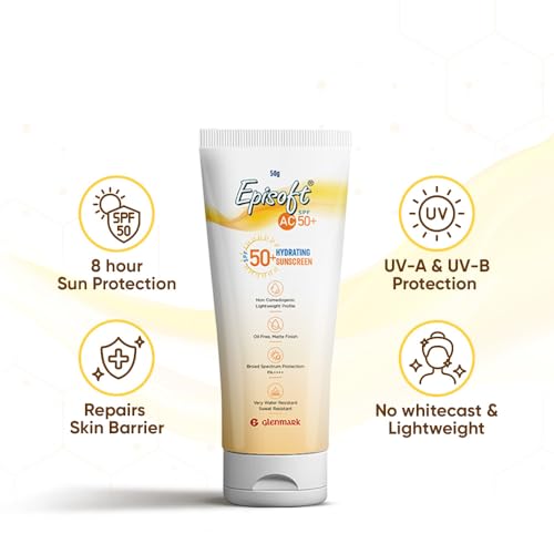 Episoft AC SPF 50 Hydrating Sunscreen PA++++ | Lightweight Non-Greasy and Non-Sticky | Matte Finish and Oil Free Formula | UVA &amp; UVB Protection | Water Resistant, Non Comedogenic | Clinically Proven (FROM INDIA)SAB - View 3 of 6