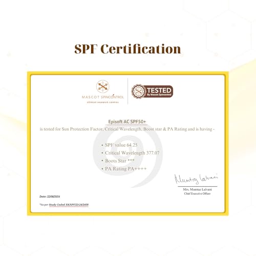Episoft AC SPF 50 Hydrating Sunscreen PA++++ | Lightweight Non-Greasy and Non-Sticky | Matte Finish and Oil Free Formula | UVA &amp; UVB Protection | Water Resistant, Non Comedogenic | Clinically Proven (FROM INDIA)SAB - View 5 of 6