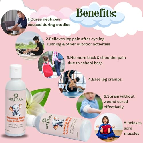 Herbirain Growing Kids and Baby Pain Relief massage Oil - 100 ml | With Eucalyptus Oil, Turmeric Root extract and Walnut Oil |For leg and body pains | Natural Pure &amp; Safe (FROM INDIA) NUSS - View 4 of 6