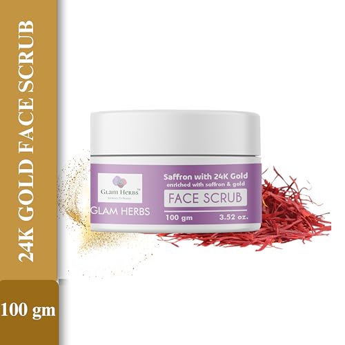 GLAM HERBS 24k Gold Face Scrub 100g &amp; Anti Aging Face Cream 50g for Glowing &amp; Radiant Skin | Tan Removal, Exfoliation &amp; Blackhead Removal | Saffron Enriched | Gentle Deep Scrub for Women &amp; Men(FROM INDIA)JEZ - View 2 of 7