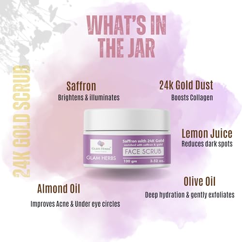 GLAM HERBS 24k Gold Face Scrub 100g &amp; Anti Aging Face Cream 50g for Glowing &amp; Radiant Skin | Tan Removal, Exfoliation &amp; Blackhead Removal | Saffron Enriched | Gentle Deep Scrub for Women &amp; Men(FROM INDIA)JEZ - View 4 of 7