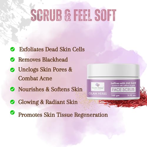 GLAM HERBS 24k Gold Face Scrub 100g &amp; Anti Aging Face Cream 50g for Glowing &amp; Radiant Skin | Tan Removal, Exfoliation &amp; Blackhead Removal | Saffron Enriched | Gentle Deep Scrub for Women &amp; Men(FROM INDIA)JEZ - View 5 of 7
