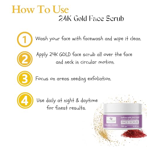 GLAM HERBS 24k Gold Face Scrub 100g &amp; Anti Aging Face Cream 50g for Glowing &amp; Radiant Skin | Tan Removal, Exfoliation &amp; Blackhead Removal | Saffron Enriched | Gentle Deep Scrub for Women &amp; Men(FROM INDIA)JEZ - View 6 of 7